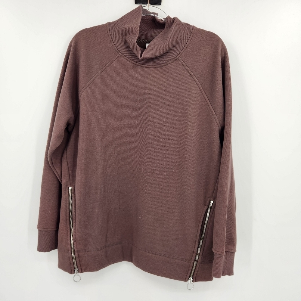 Athleta Cozy Karma Side Zip Mockneck Sweatshirt Womens Size Medium Brown